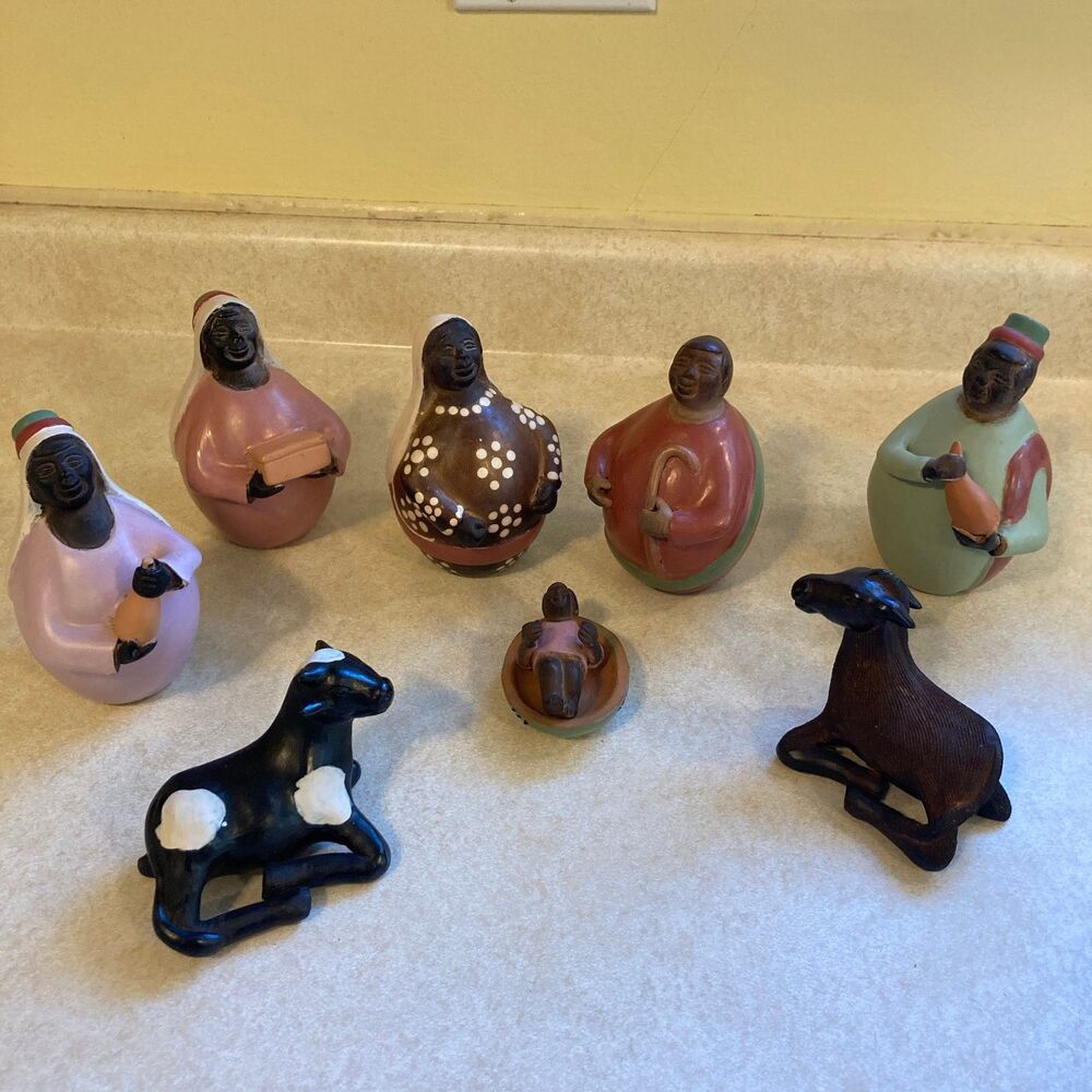 Chulucanas Nativity Pottery Folk Art VTG 9‎ Piece Painted Made in Peru Christmas